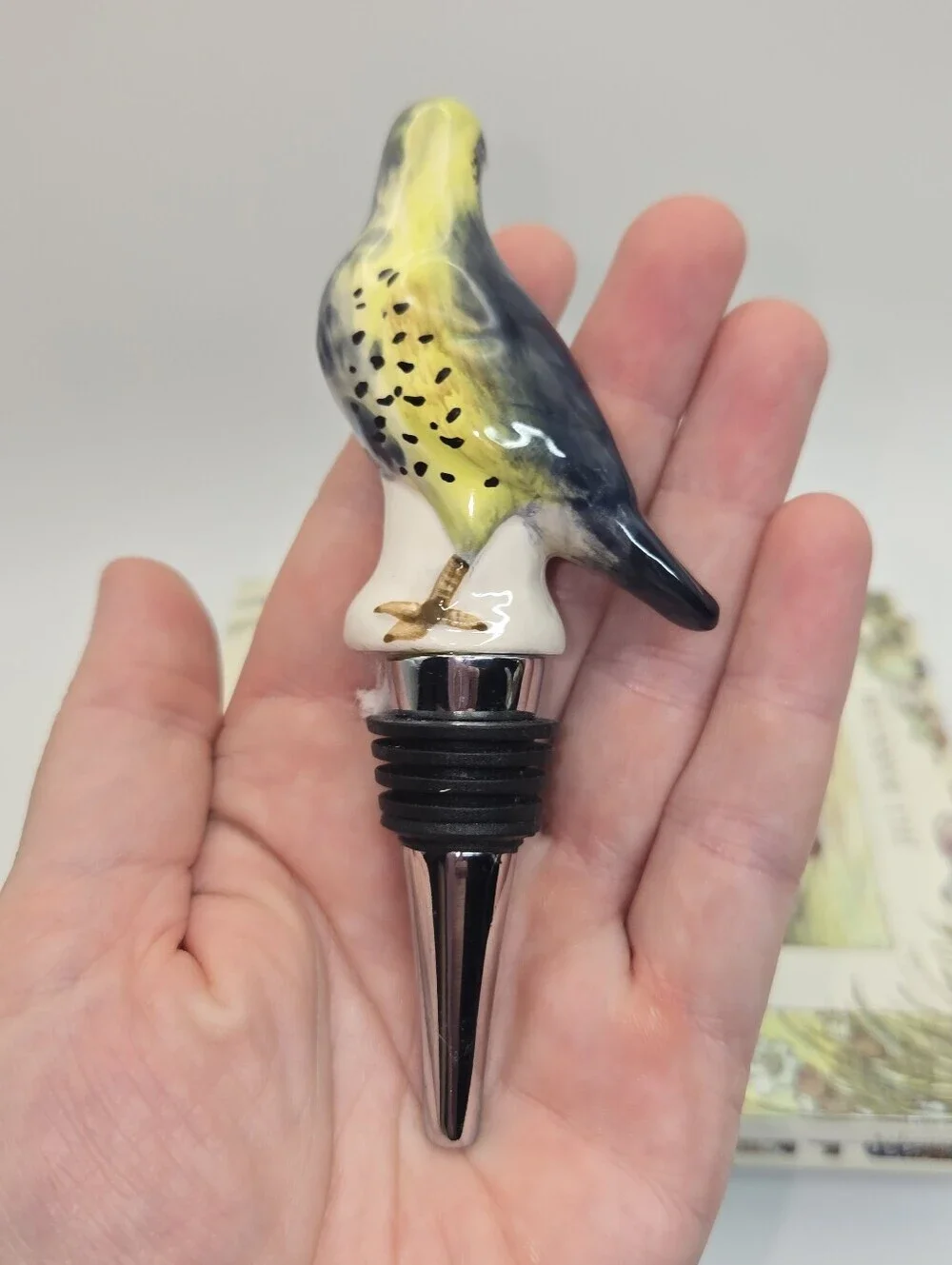 Lot Of 2 Wine Stoppers Crate & Barrel And Ceramic Bird